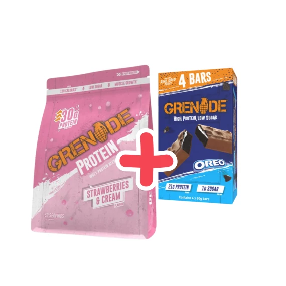 GRENADE Protein Powder 2kg Strawberries&Cream + ajándék GRENADE High Protein bar Oreo Pack 4x60 g