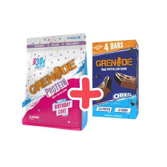 GRENADE Protein Powder 2kg Birthday Cake + ajándék GRENADE High Protein bar Oreo Pack 4x60 g
