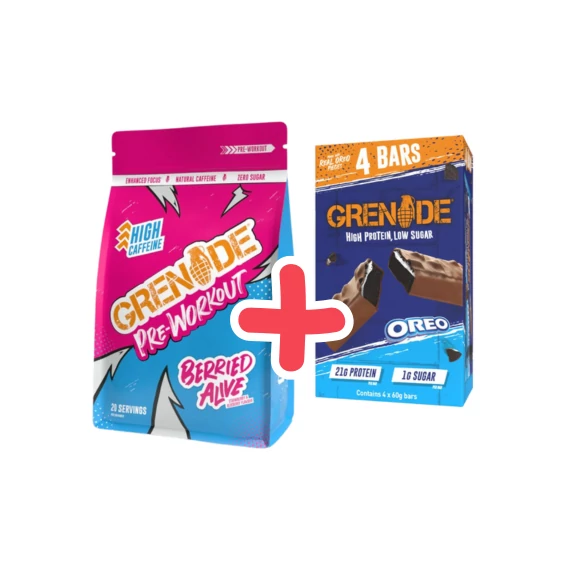 GRENADE Pre Workout - Berried Alive 330 g + ajándék GRENADE High Protein bar Oreo Pack 4x60 g