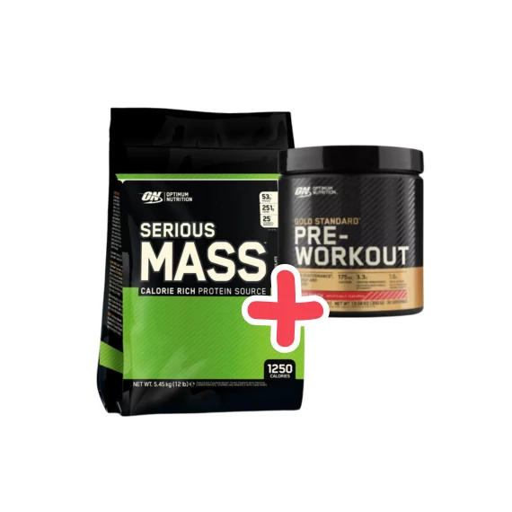  Optimum Nutrition Serious Mass 5455g (12lb) Banana + Optimum Nutrition Gold Standard Pre-Workout Fruit Punch 330g ajándék