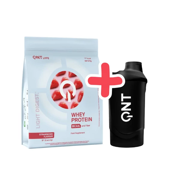 QNT Light Digest Whey Protein 500 g Strawberry + QNT Shaker IT'S ON 600ml Black Smoke