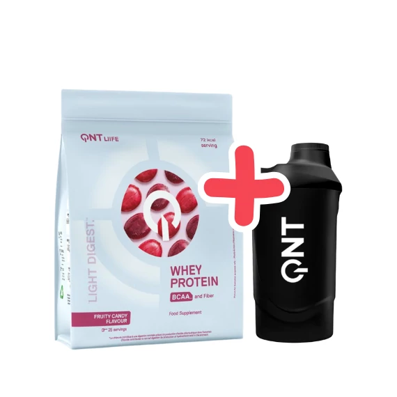QNT Light Digest Whey Protein 500 g Fruity Candy + QNT Shaker IT'S ON 600ml Black Smoke