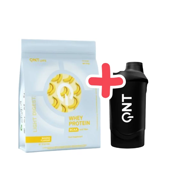 QNT Light Digest Whey Protein 500g Banana + QNT Shaker IT'S ON 600ml Black Smoke