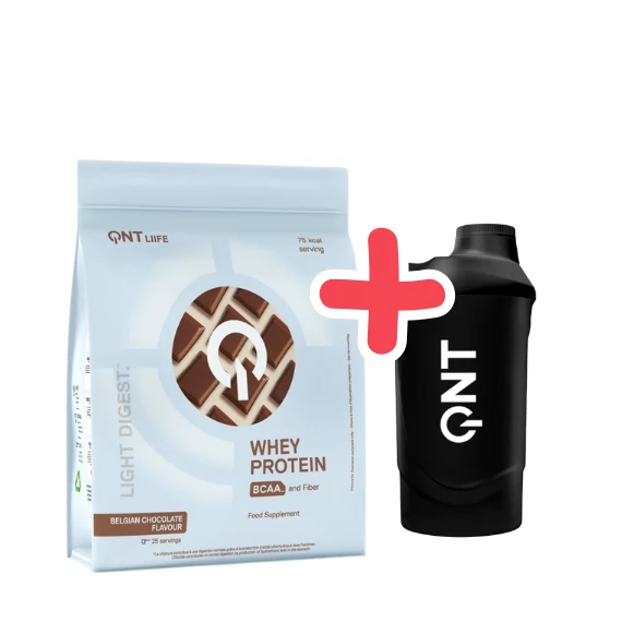 QNT Light Digest Whey Protein 500g Belgian Chocolate + QNT Shaker IT'S ON 600ml Black Smoke