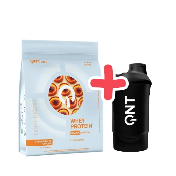QNT Light Digest Whey Protein 500g Creme Brulee + QNT Shaker IT'S ON 600ml Black Smoke
