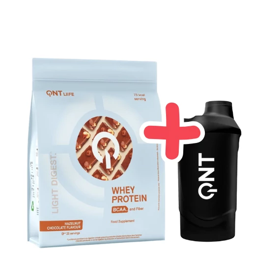 QNT Light Digest Whey Protein 500g Hazelnut Chocolate + QNT Shaker IT'S ON 600ml Black Smoke