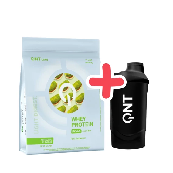 QNT Light Digest Whey Protein 500g Pistachio + QNT Shaker IT'S ON 600ml Black Smoke