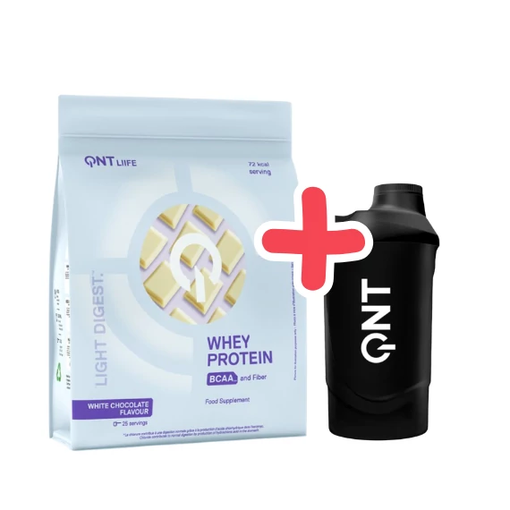 QNT Light Digest Whey Protein 500g White Chocolate + QNT Shaker IT'S ON 600ml Black Smoke
