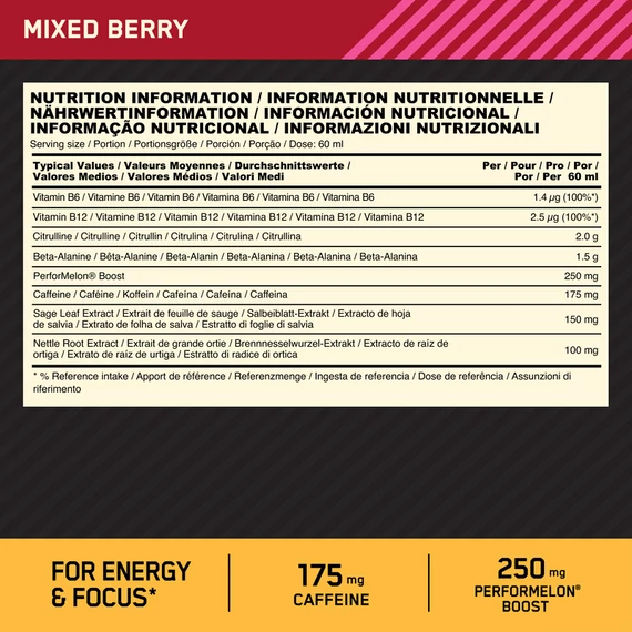 Optimum Nutrition Gold Standard Pre-Workout Shot 60ml Mixed Berry