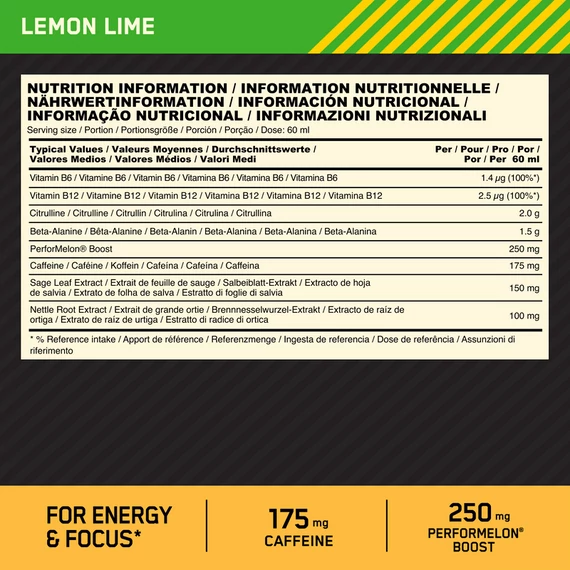 Optimum Nutrition Gold Standard Pre-Workout Shot 60ml Lemon Lime